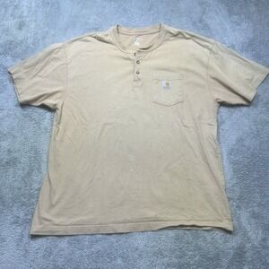 Carhartt T-Shirt Mens XL‎ Tan Workwear Henley Pocket Faded Outdoor K84 DES